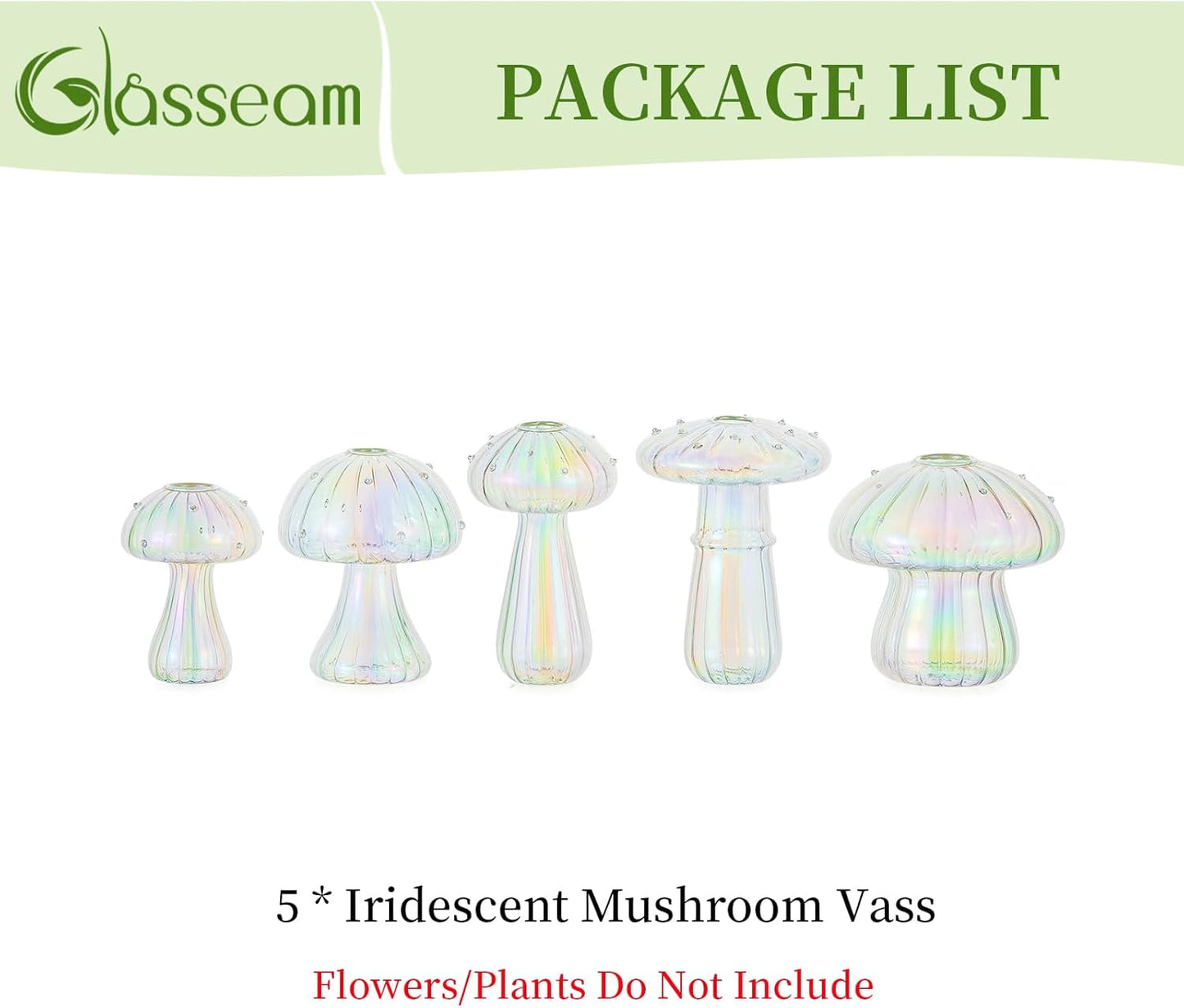 5 Glasseam Mushroom Propagation Stations for Plants: Iridescent Propagation Vase of Glass Hydroponic Jars for Home Room