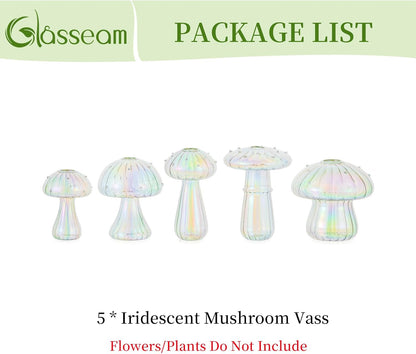 5 Glasseam Mushroom Propagation Stations for Plants: Iridescent Propagation Vase of Glass Hydroponic Jars for Home Room