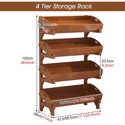 NYTFHMS Wooden Fruit and Vegetable Storage Basket, 4 Tier Commercial Retail Rack Display Stand for Home Kitchen Pantry, Free Standing Snack Shelf,B-(4 Tier) 66cm/26in W