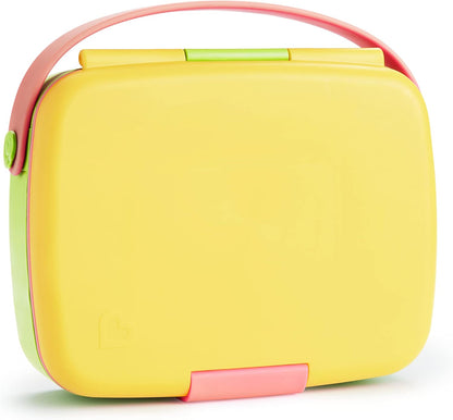 Munchkin Lunch Bento Box for Kids - Includes Stainless Steel Utensils, BPA-Free, Pink/Green/Yellow, 18 Months and Up