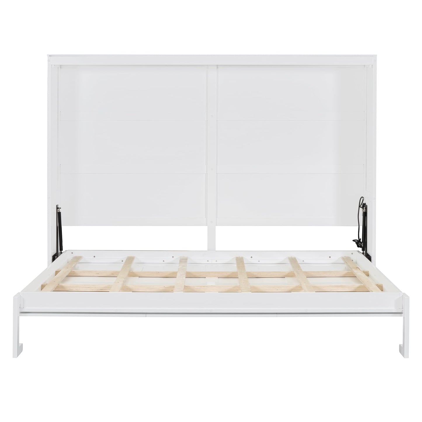 Ball & Cast Murphy Bed Queen Size Wall Chest with Charging Station and Slat Support,Wood Hideaway Cabinet Platform Bedframe w/Leg,can be Folded,Space-Saving,for Small Room,Dorms,White
