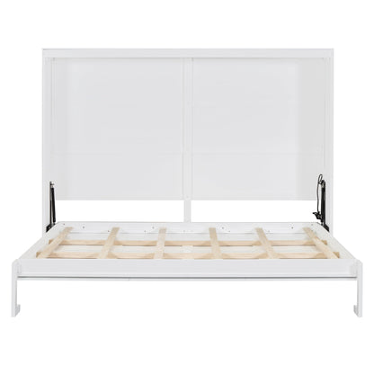 Ball & Cast Murphy Bed Queen Size Wall Chest with Charging Station and Slat Support,Wood Hideaway Cabinet Platform Bedframe w/Leg,can be Folded,Space-Saving,for Small Room,Dorms,White