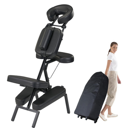 Master Massage Apollo Extra Large Portable Massage Chair – Lightweight Aluminum Tattoo Folding Chair with Enhanced Cushions and Wheeled Carrying Bag – Black