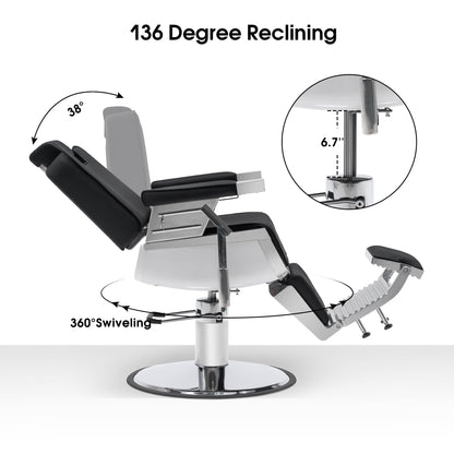 BarberPub Heavy Duty Barber Chair, Hydraulic Reclining Salon Chairs for Hair Stylist, PVC Leather, Barbershop, Adult 3819 (Black&White)