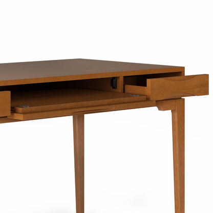 SIMPLIHOME Harper Desk - 60 Inch Wide Solid Wood Writing Desk in Light Golden Brown, Mid-Century Modern Home Office Computer Table for Study with 2 Drawers and Flip-Down Keyboard Tray