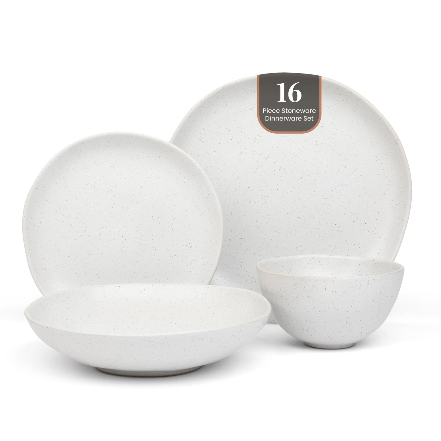 Trasa Home by Larder & Vine, Eco-Friendly High Fired Artisan Stoneware, Organic & Modern Dinnerware, 16 piece set, 4 place settings (Millstone)