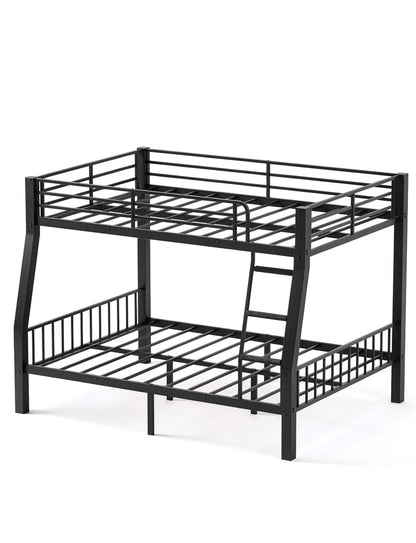 Mixcous Full XL Over Queen Bunk Bed for Adults, Heavy Duty Metal Bed Frame with Full-Length Guardrails & Anti-Slip Ladder, Noise-Free, No Box Spring Needed, Space Saving Queen Bunk Bed, Black