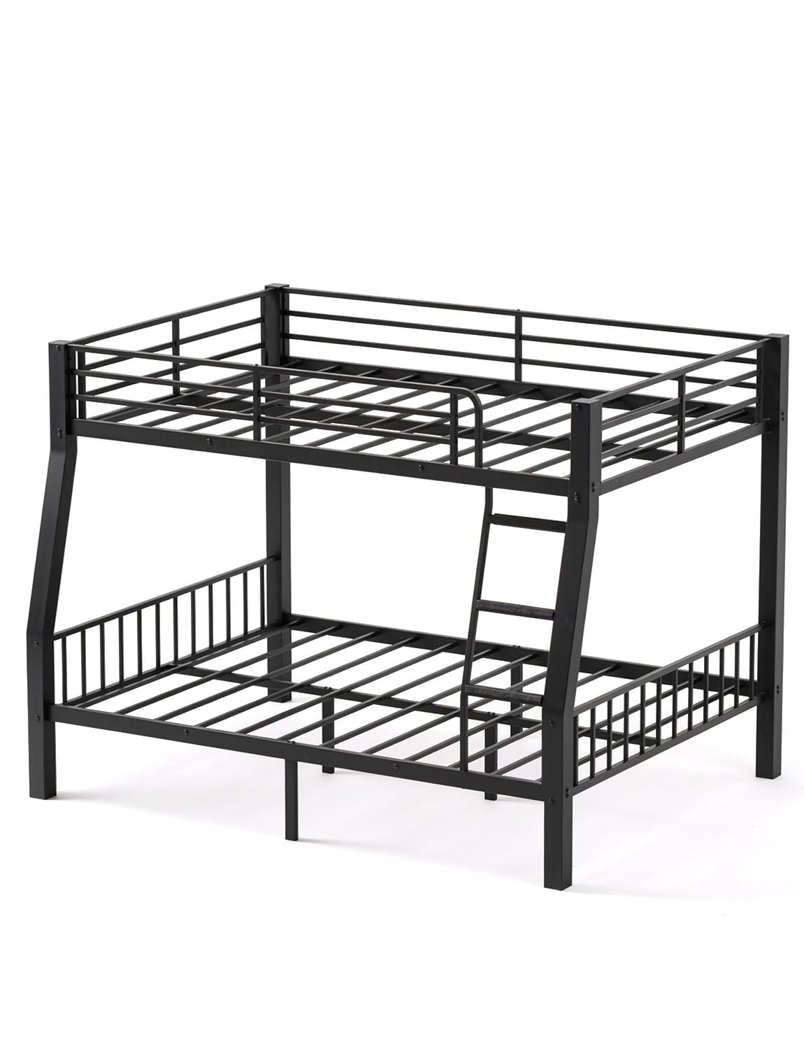 Mixcous Full XL Over Queen Bunk Bed for Adults, Heavy Duty Metal Queen Bunk Bed Frame with Reinforced Steel Slats, Full-Length Guardrails & Anti-Slip Ladder, Noise-Free, No Box Spring Needed, Black