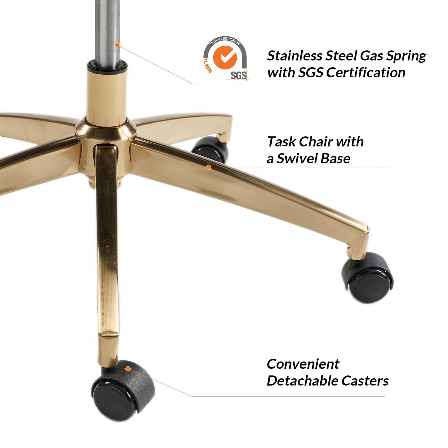 HULALA HOME Modern Executive Office Chair, Faux Leather Tufted Ergonomic Desk Chair with Gold Plated Base & Armrests, 360° Swivel Adjustable Height Tilt Home Office Chair for Work/Study