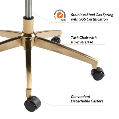 HULALA HOME Modern Executive Office Chair, Faux Leather Tufted Ergonomic Desk Chair with Gold Plated Base & Armrests, 360° Swivel Adjustable Height Tilt Home Office Chair for Work/Study