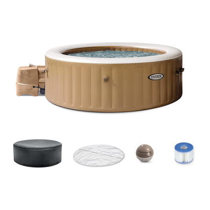 Intex PureSpa 6 Person Bubble Massage Inflatable Hot Tub Spa Set, Sahara Tan - Portable Outdoor Spa Plus Water Heater Pump, Foam Cover, Dispenser Ball