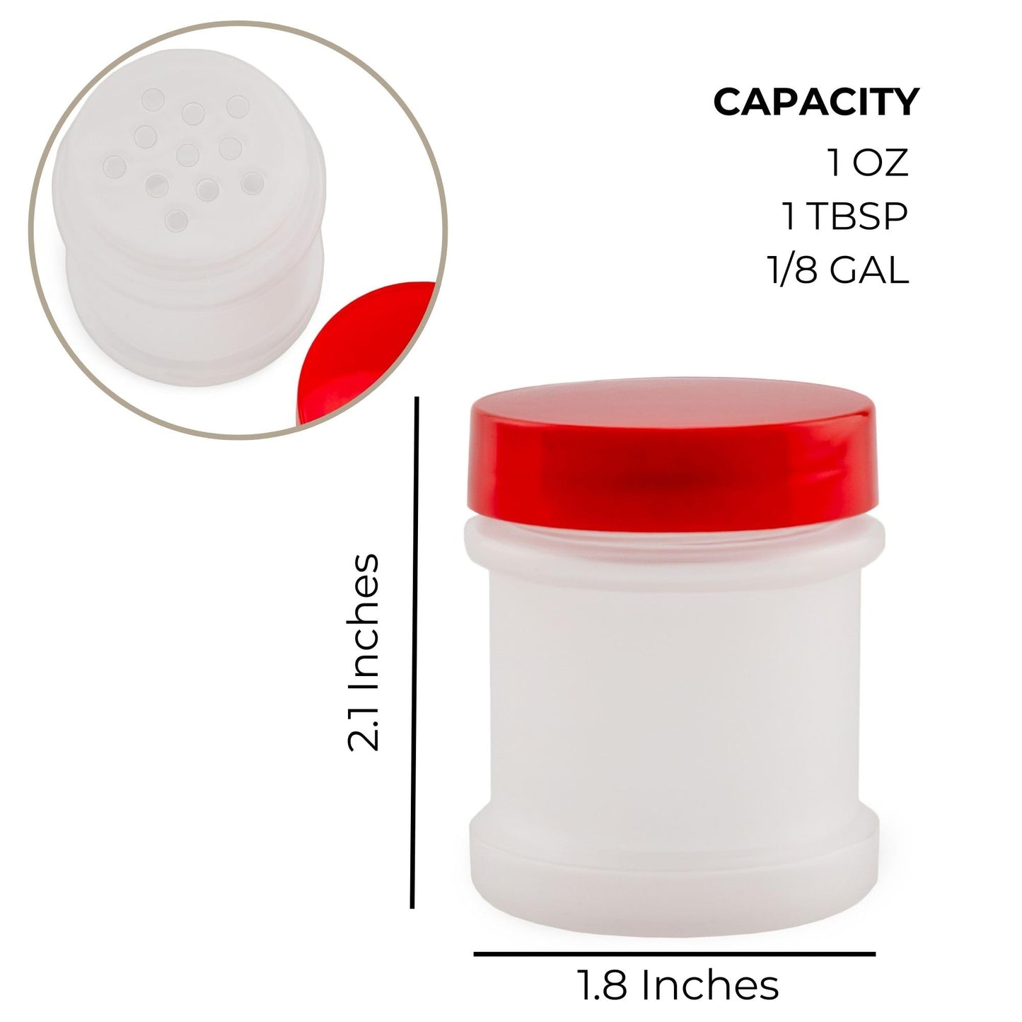 Cornucopia Brands Mini Plastic Spice Jars w/Sifters (12-Pack, Red); 2 Tablespoon Capacity (1 Fluid Ounce) Spice Bottles for Travel, Glitter, Gifts, Favors, Etc.