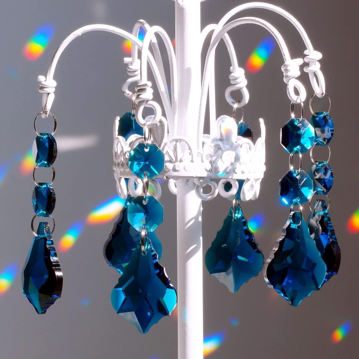 20pcs 38mm Crystal Maple Leaf Chandelier Prism Replacement Pendant Connected Glass Octagon Beads Chain for Chandelier