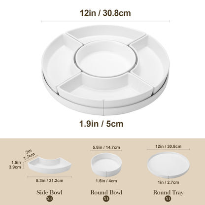 MALACASA Porcelain Divided Serving Dishes, Appetizers Tray, Serving Tray for Party - Perfect for Chips and Dip, Fruit, Veggies, Candy and Snacks, Divided Serving Platter, Relish Tray, White