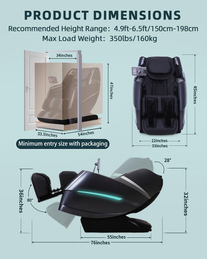 RelaxRelife Massage Chair Full Body, 4D Zero Gravity Massage Chairs, 20 Auto Modes, 11 Massage Technique, 40 Airbags Shiatsu Massage, APP Control with HiFi Bluetooth Speaker Black