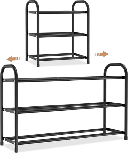 Closet, 18"-32" 3-Tier 12 Expandable Shoe Rack for Metal Shoe Rack for Entryway Adjustable Width Free Standing Shoe