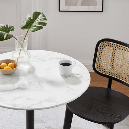 Modway Lippa Mid-Century Modern 28" Round Artificial Marble Dining Table in Black White