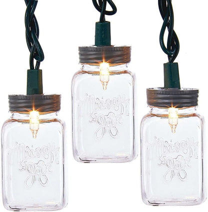 Kurt Adler 10-Light Clear Mason Jar Light Set, UL