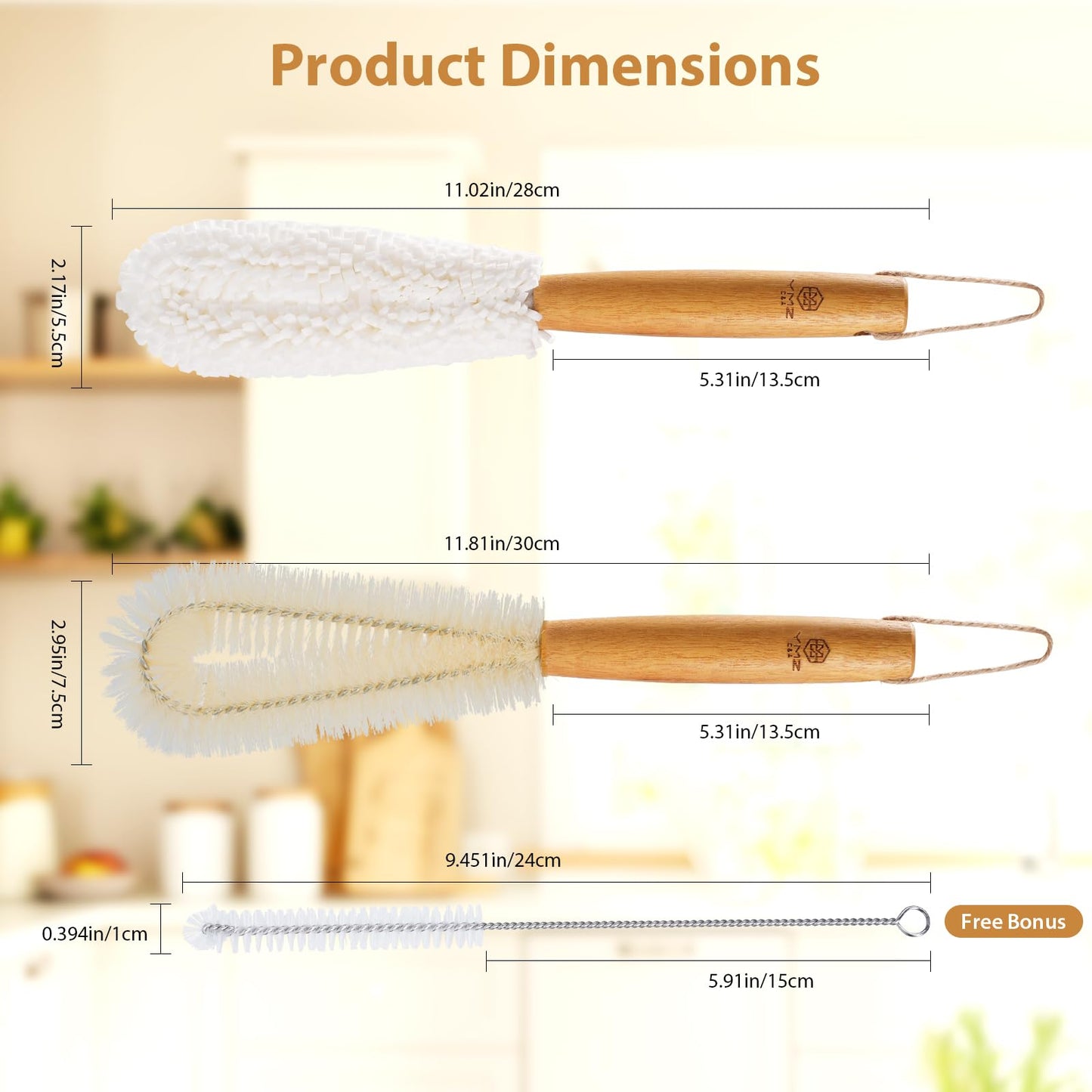 YMZ C&A Bottle Brush Cleaner Set-Teak Wood Handle for Glass Cups, Coffee Cups, Mugs, and Sport Bottles