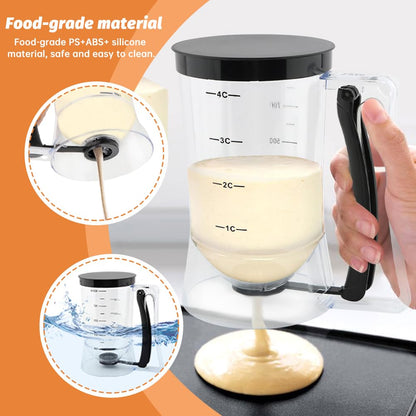 Pancake Batter Dispenser With Squeeze Handle Set, No Mess & Easy Pour, Includes Muffin, Hexagram, Heart and Flower Rings, Pastry Brush and Spatula – Ideal for Pancakes, Waffles and Cupcakes