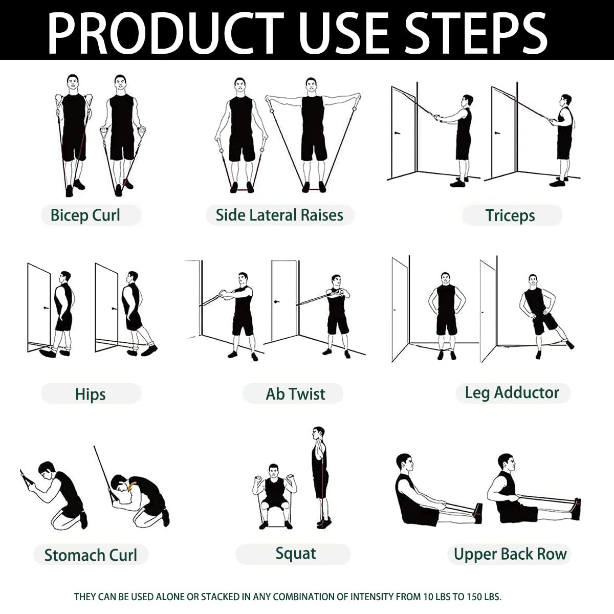 Resistance Bands with Handles, Single Resistance Bands, Exercise Bands with Handles, for Resistance Training, Physical Therapy, Home Workouts, Fitness, Pilates