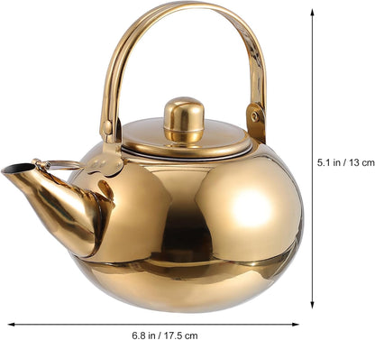 Hemoton Stainless Steel Tea Pot with Infuser, 1L/34 OZ Stovetop Kettle for Loose Leaf Tea, Golden Camping
