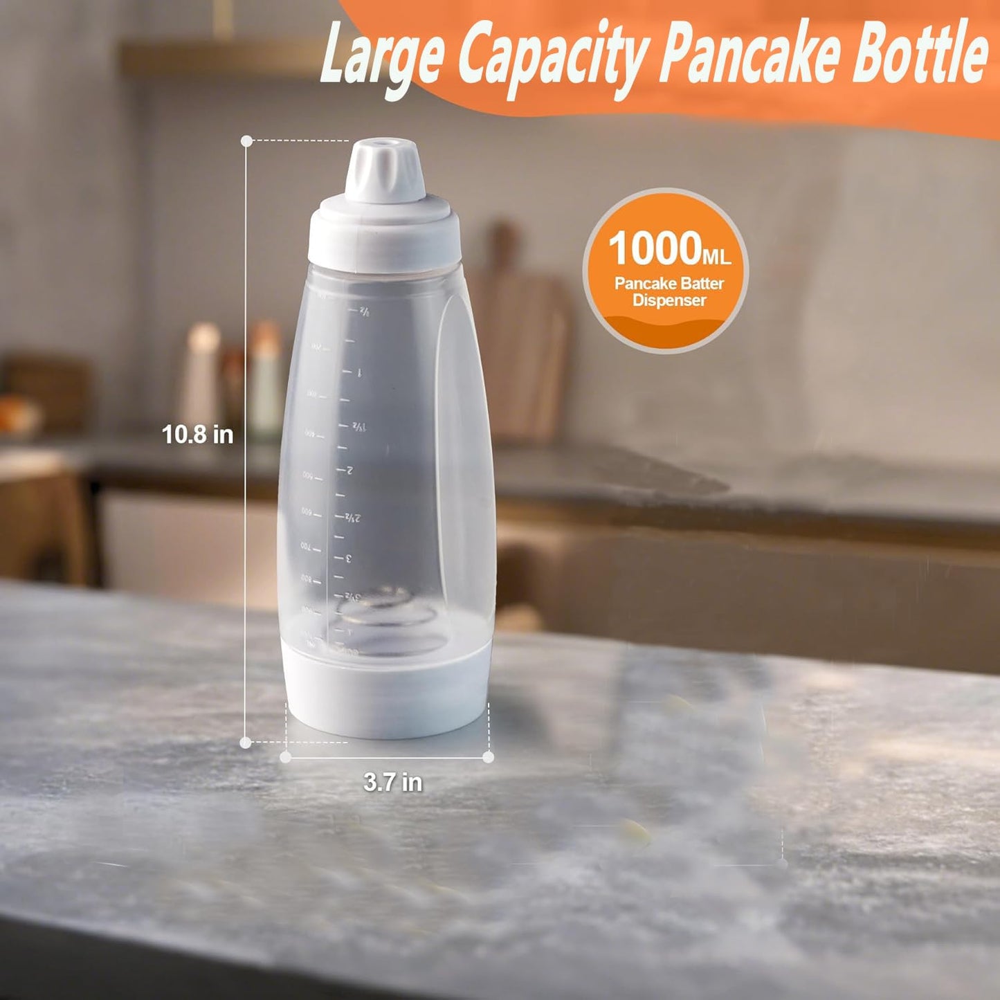 Pancake Batter Dispenser with Blender Balls,33.8 Oz Silicone Squeeze Pancake Mixer, Kitchen Pancake Batter Dispenser Bottle Baking Tool for Cupcakes, Crepes, Waffle, Muffins,Qatayef,Cupcakes