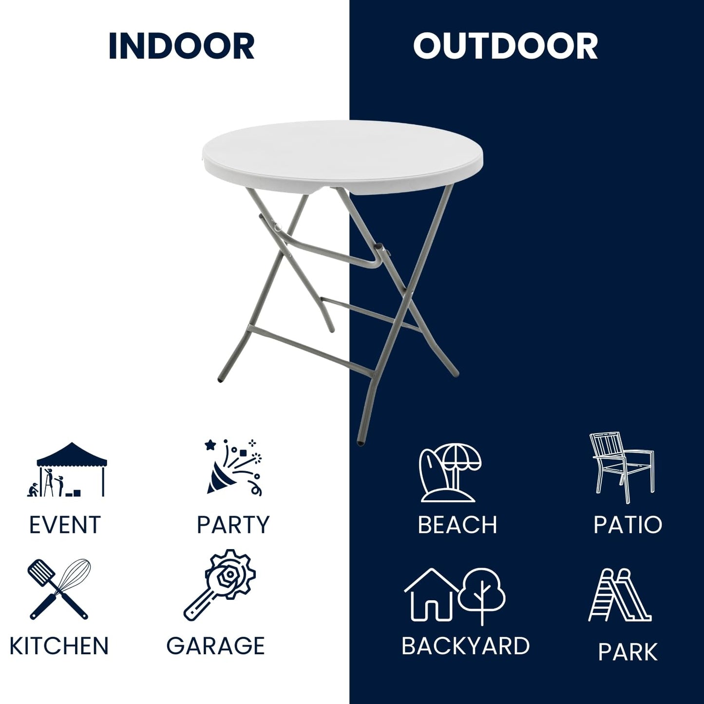 BTEXPERT Set of 10, White 32" Round 30" Height Round Plastic Folding Table Commercial Portable for Picnic Party Event Camping Banquet Card Dining Wedding Home Kitchen Indoor Outdoor