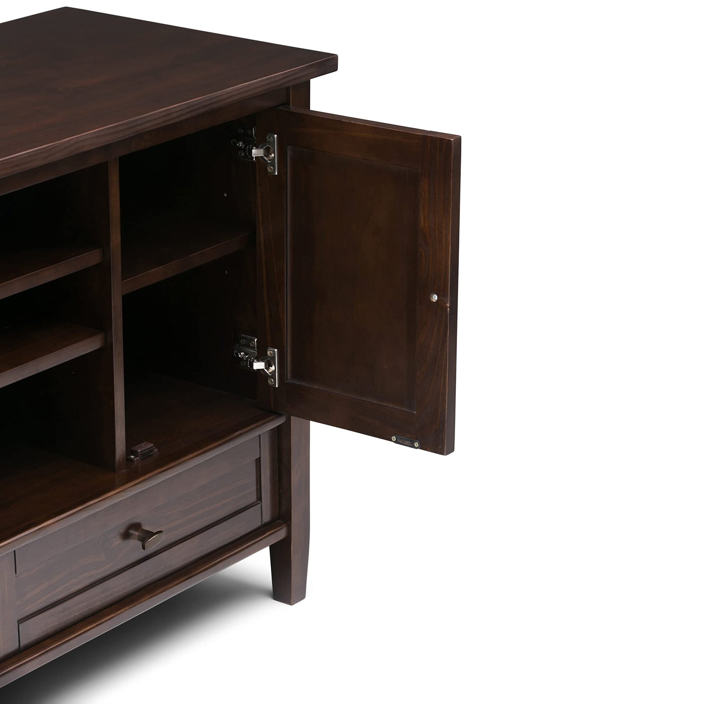 SIMPLIHOME Warm Shaker TV Stand - 47 inch Wide Solid Wood Media Console in Tobacco Brown, Transitional Entertainment Center for TVs up to 50 Inches with 2 Cabinets, 2 Drawers, and Cord Management