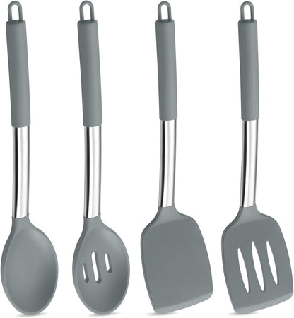 P&P CHEF Kitchen Utensils Set, 4Pcs Silicone Cooking Spatulas, Heat-proof Turner Spoon, Dishwasher Safe, Grey