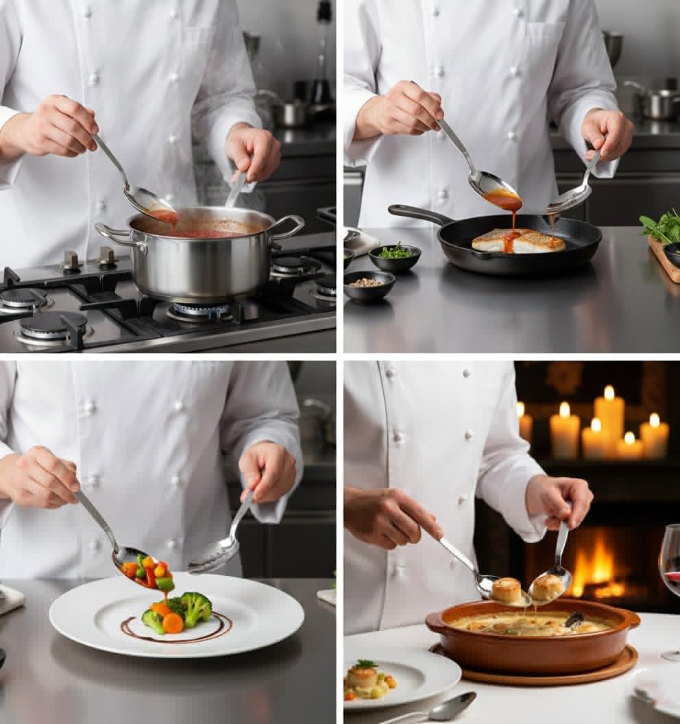BNAZIND Kunz Perforated and Regular Set | Pack of 2 | 9 Inch 18/10 Stainless Steel Cooking Serving Spoon | Daily Chef, Basting, Quenelle, Saucing, Plating Spoon | Dishwasher safe
