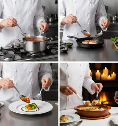 BNAZIND Kunz Perforated and Regular Set | Pack of 2 | 9 Inch 18/10 Stainless Steel Cooking Serving Spoon | Daily Chef, Basting, Quenelle, Saucing, Plating Spoon | Dishwasher safe