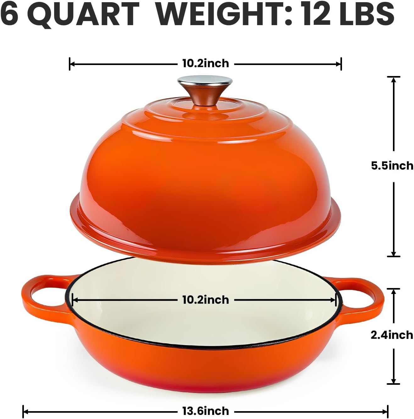 500F, 6 Dutch Oven for Bread Baking, Bread Oven, Enameled Cast Iron Dutch Oven, Bread Pot with Dome Lid, Oven Safe up