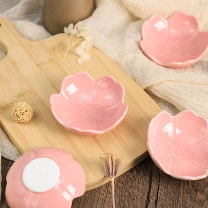 FUYU 4pcs Sakura Shaped Ceramics Seasoning Dishes, Spice Dishes, Salad Soy Sushi Wasabi Dipping Bowls