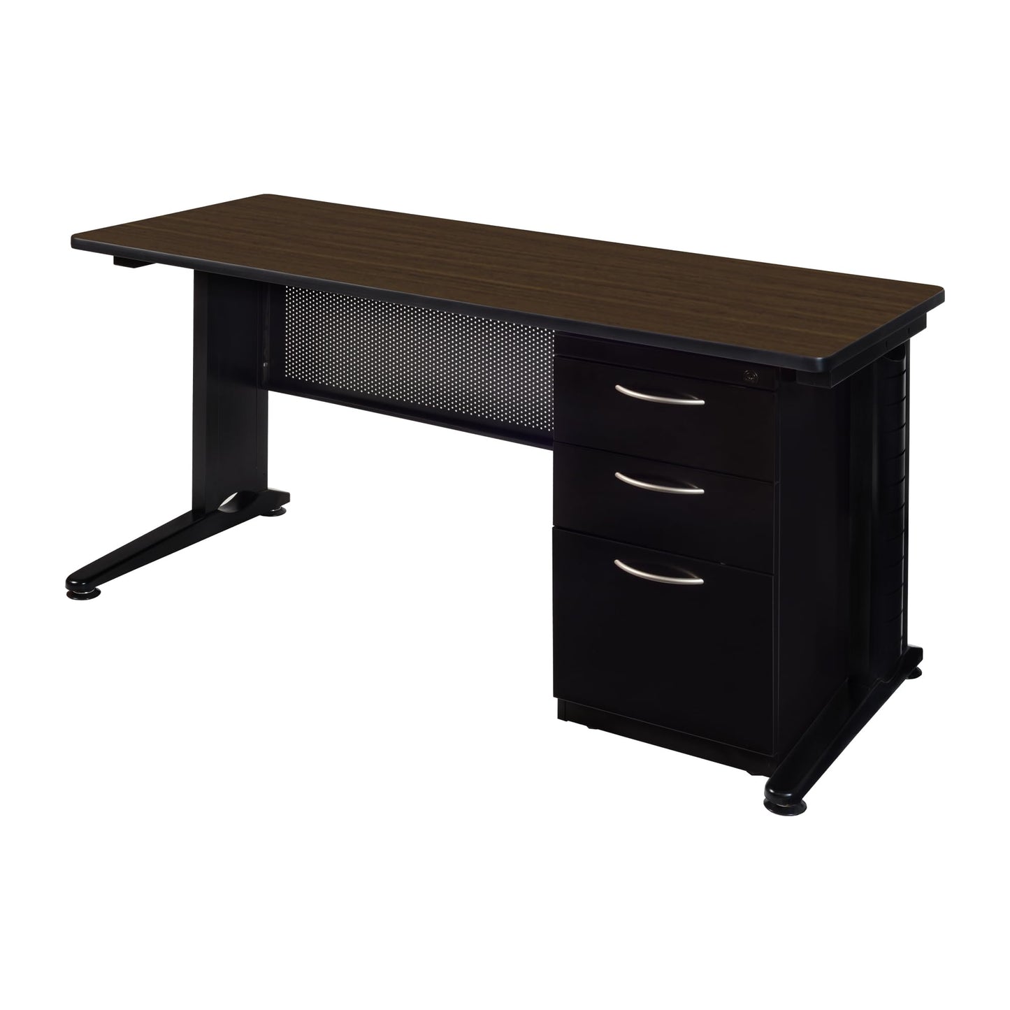 Regency Fusion 66 x 24 Teachers Desk with Single Pedestal Drawer Unit- Neo Walnut