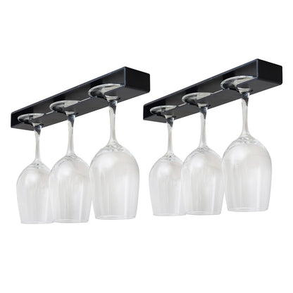 AQJUNONG 2 Pack Wine Glass Rack, No Drilling Under Cabinet Stemware Rack Organizer Hanger for Bar and Kitchen Cabinet (Classic Black)