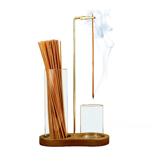 2 in 1 Incense Holder for Sticks, Anti-Ash Flying Incense Burne with Glass Ash Catcher and Incense Sticks Organizer for Meditation Yoga Spa Home Decor (Dark Base)