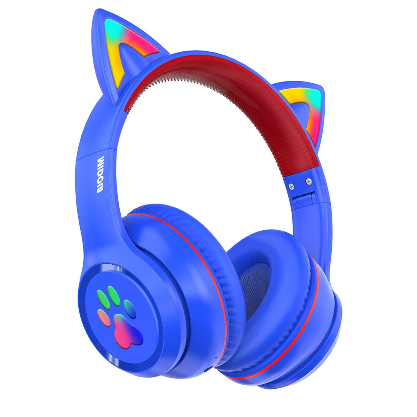 MIDOLA Kids Headphones Cat Ear Wireless Bluetooth 5.3 60H Over Ear, 8H with Led Light Foldable Headset with Aux 3.5mm Mic for Travel Pad Tablet Blue