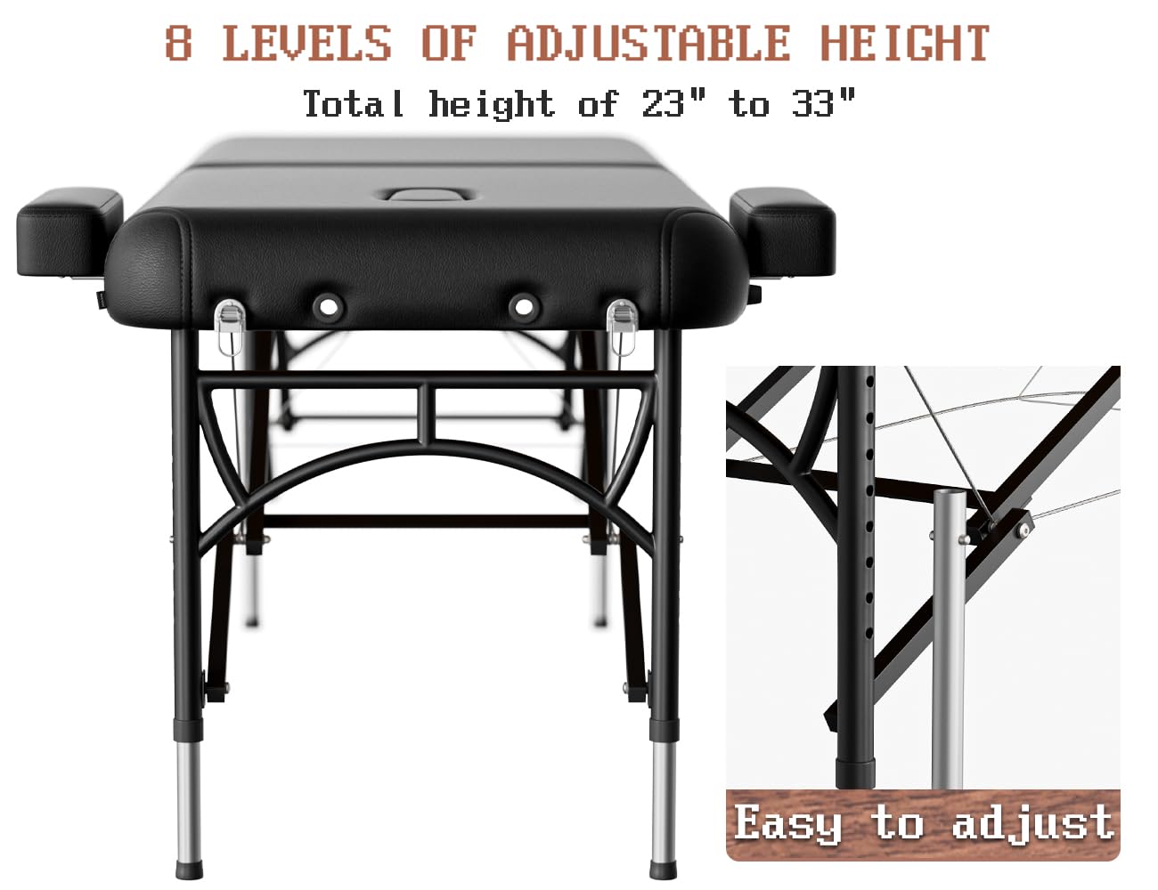 DOVANS Professional Massage Table Portable 2 Fold Premium Memory Foam Aluminium Leg Hold Up to 1100LBS 8 Heights Adjustable with Carrying Bag Black