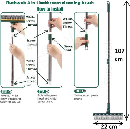 Rushwak 3 1 180 in Long Handle Bathroom Cleaning Brush with Wiper, Rotate for Floor/Toilet Cleaning (Multicolor)