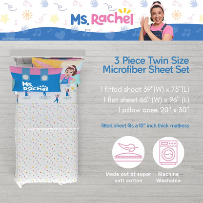 Ms. Rachel Educational Adventures Bedding Super Soft Cozy 3 Piece Microfiber Sheet Set, Twin, (Officially Licensed Product) By Franco Kids