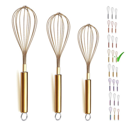 Berglander Gold Whisk Pack of 3 Stainless Steel 8",10",12", Titianium Plating Whisks for Cooking, Beater,Wire Whisk Set Kitchen Wisk (Gold)