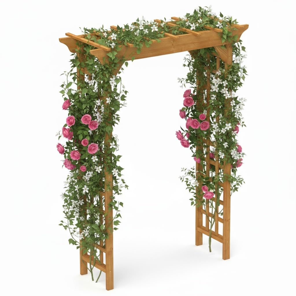 BIGTO Wooden Arbor 63" x 26" x 85", Wood Wedding Trellis for Plant Climbing, Outdoor Decor Pergola