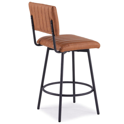 MILCIL Swivel Counter Height Bar Stools with Back Set of 2, Upholstered 26'' Counter Stools with Metal Frame, Faux Leather Cognac