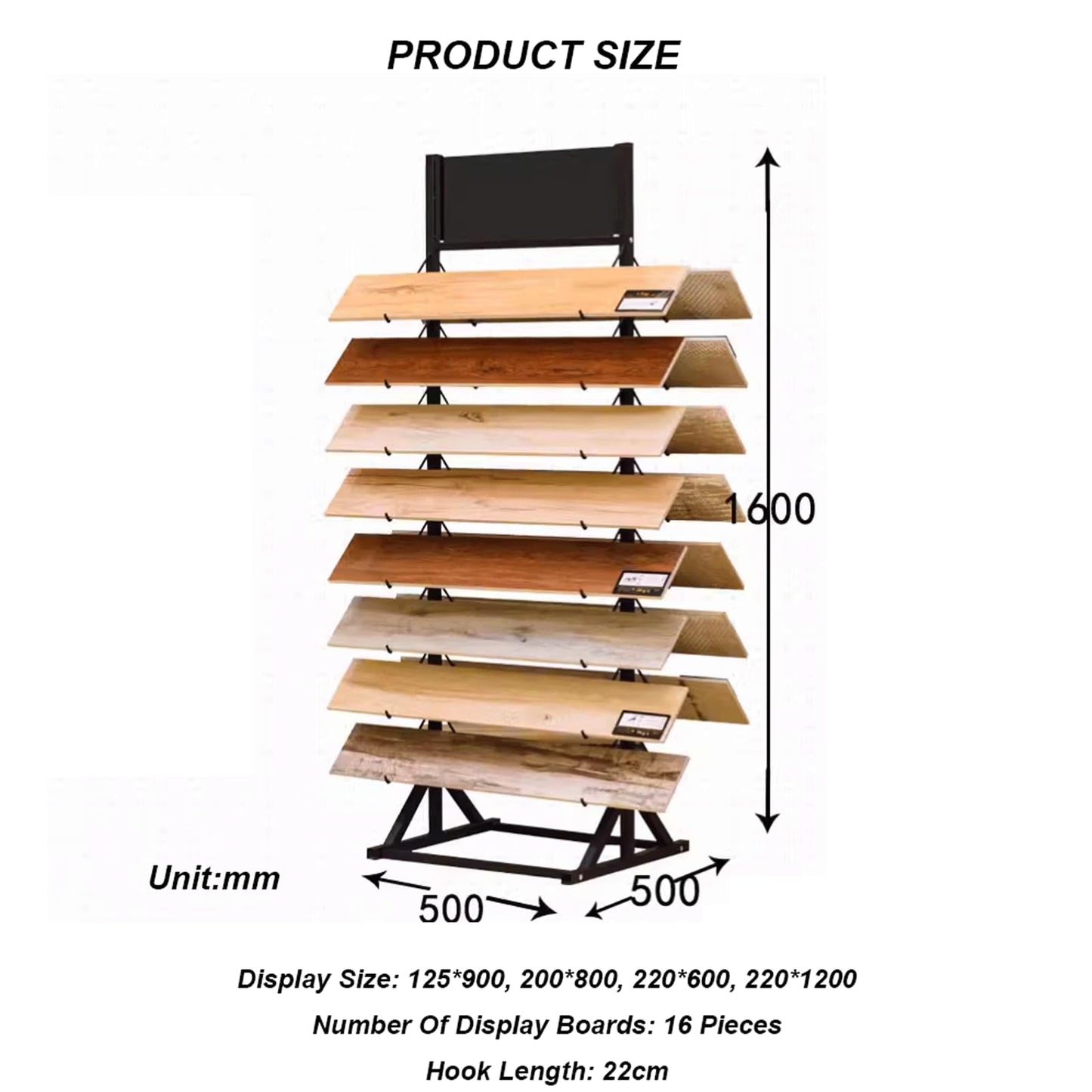 DFEDHF Sample Floor Tile Display Rack Floor Standing Wooden Plate Stone Display Shelf Multifunctional Vertical Porcelain Sample Display Stand for Retail Stores Exhibition Halls, Black