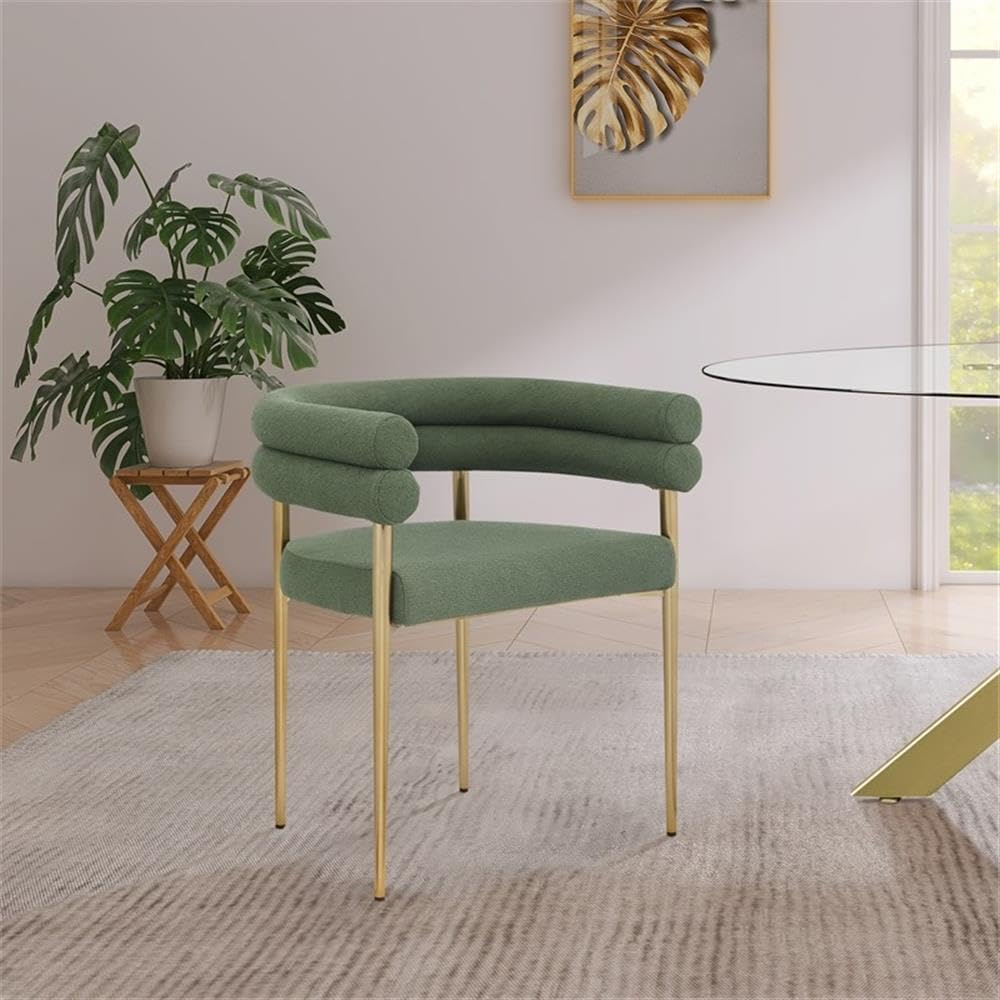 Meridian Furniture 804Green-C Brielle Collection Modern | Contemporary Boucle Fabric Upholstered Dining Chair with Brushed Brass Metal Frame, 25.5" W x 22" D x 28" H, Green, Set of 2