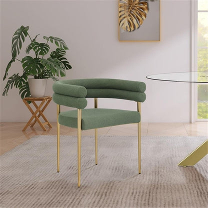 Meridian Furniture 804Green-C Brielle Collection Modern | Contemporary Boucle Fabric Upholstered Dining Chair with Brushed Brass Metal Frame, 25.5" W x 22" D x 28" H, Green, Set of 2