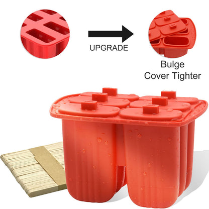 Bongpuda 6 Pieces Silicone Popsicle Molds,Easy-Release Bpa-Free,Ice Pop Mold Ice Cream Molds For Kids,With 50 Pcs Popsicle Sticks+Cleaning Brush(Red)