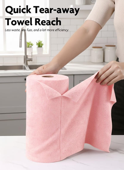 Fantasticlean Microfiber Cleaning Cloth Roll -60 Pack, Tear Away Microfiber Towels, 12" x 12", Reusable, Washable, Lint Free, Ultra Absorbent Dishcloth for All-Around Cleaning (Pink & Grey)