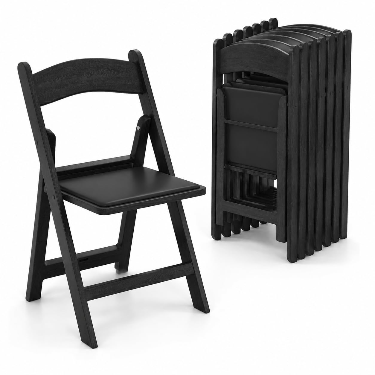 POWERSTONE Folding Chairs 8 Pack, Foldable Chair with Padded Seat, 330Lbs Capacity Lightweight Seat for Indoor Outdoor Office, Wedding, Party, Picnic, Events, Black Resin
